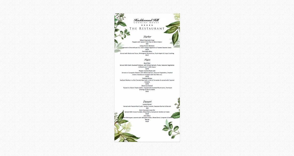 Sample Dinner Menu